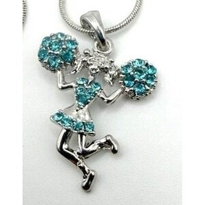 NEW Turquoise Cheerleader Charm Necklace Articulated Rhinestone Spirit Gift